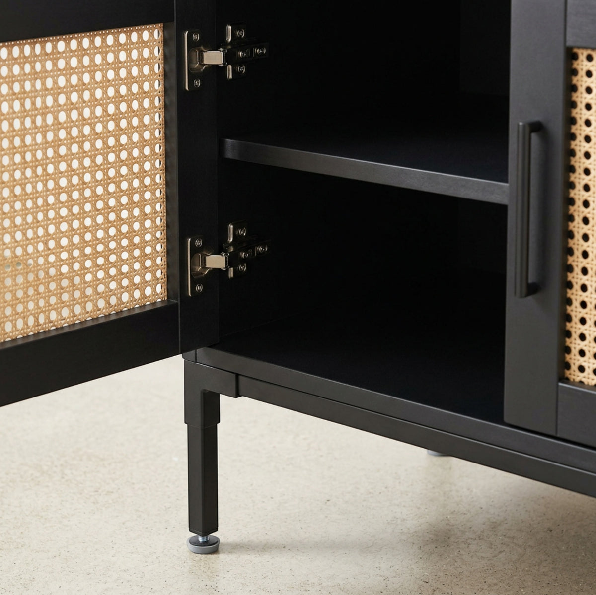 Gavro Cane Door Bedside Cabinet Black Natural - Detail view