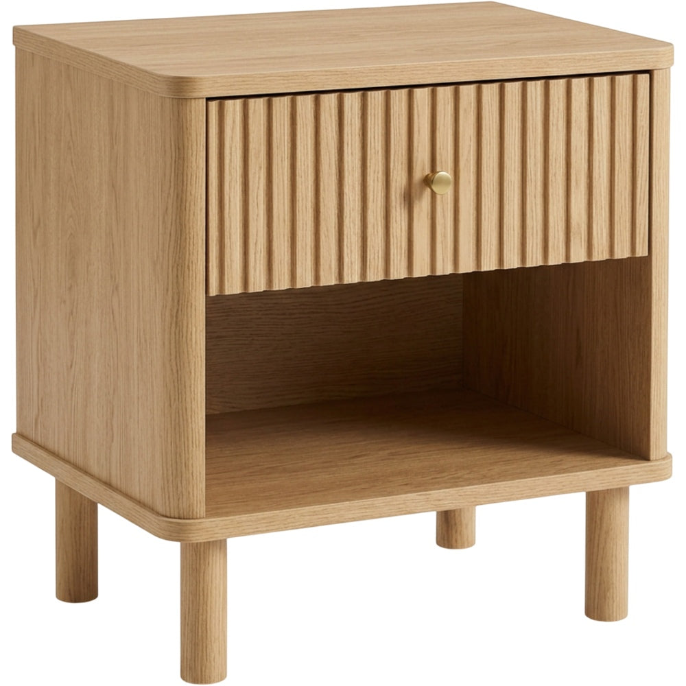 Gavro Fluted One Drawer Open Shelf Nightstand Natural Oak - Product view