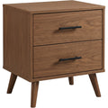 Gavro Two Drawer Walnut Nightstand Black Pulls - Product view