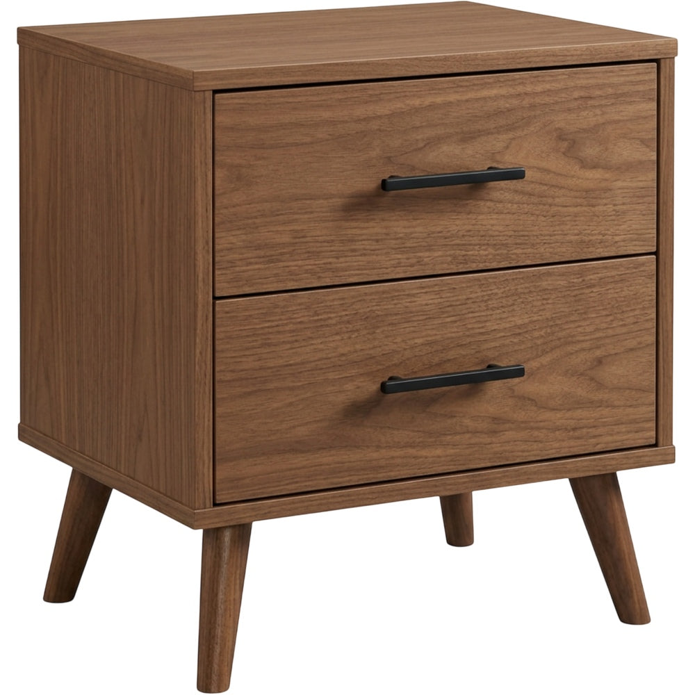 Gavro Two Drawer Walnut Nightstand Black Pulls - Product view